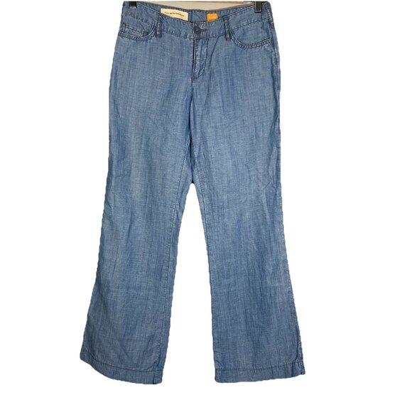 Pilcro x Anthropologie Blue Chambray Tencel Linen Wide Leg Pant Size 26P Coastal - Picture 1 of 12